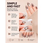 Grey‑Nude French Tip Rhinestone Press‑On Nails, Elegant Long Almond False Nails